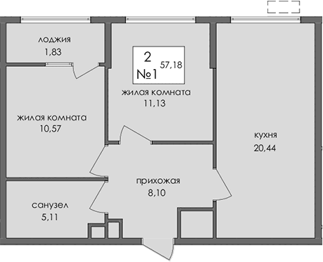 2-комн., 55.35 м²