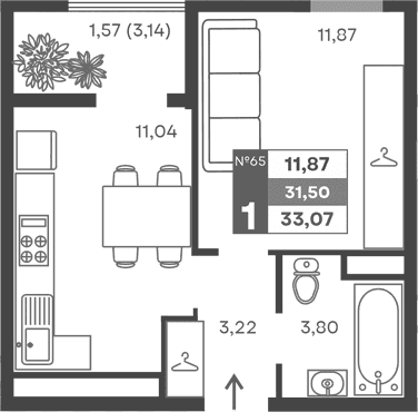 1-комн., 29.93 м²