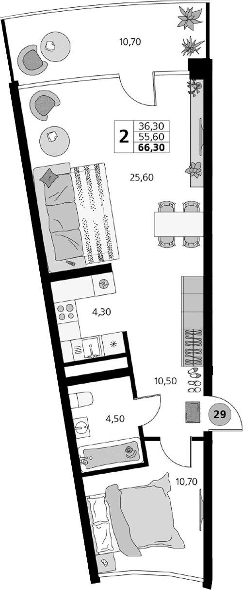 2-комн., 55.6 м²