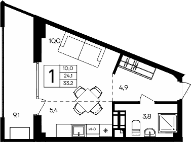 Студия, 24.1 м²