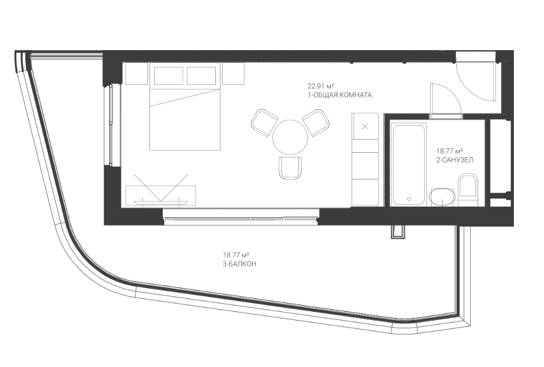 Студия, 27.25 м²