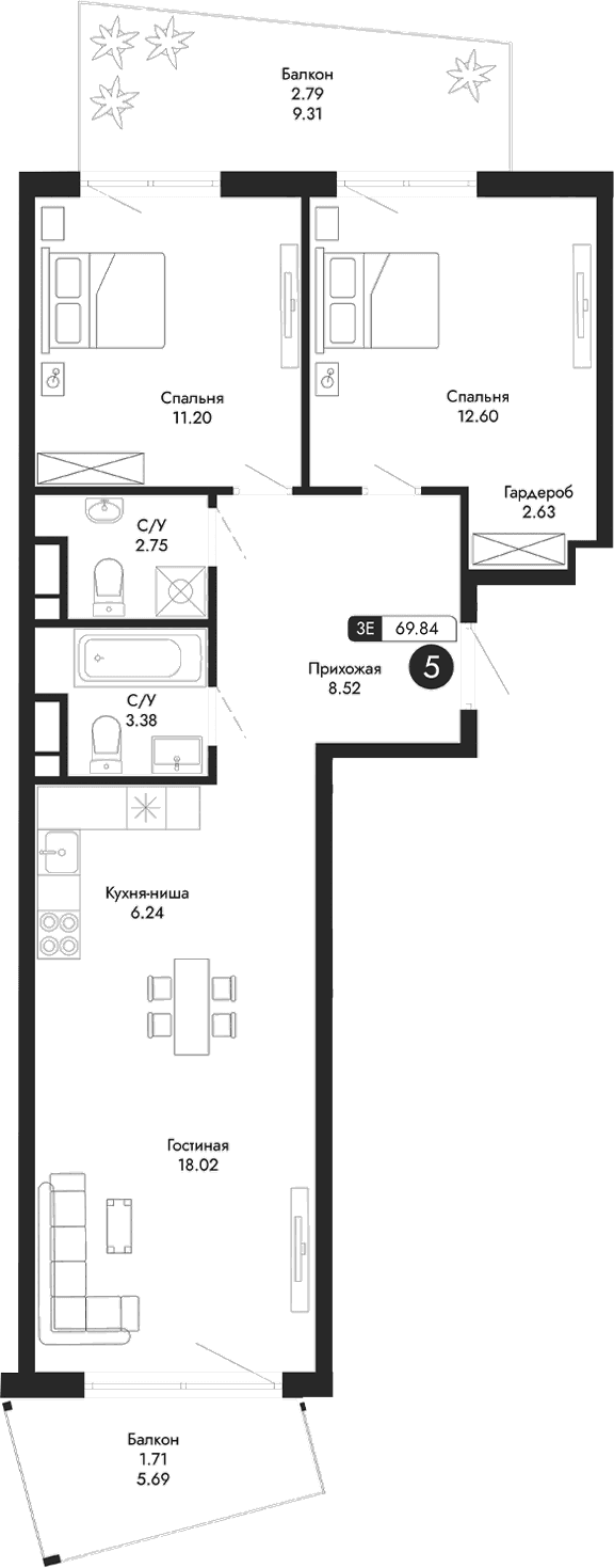 3-комн., 65.34 м²