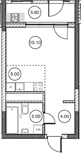 Студия, 33.3 м²