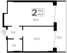 1-комн., 44.2 м²