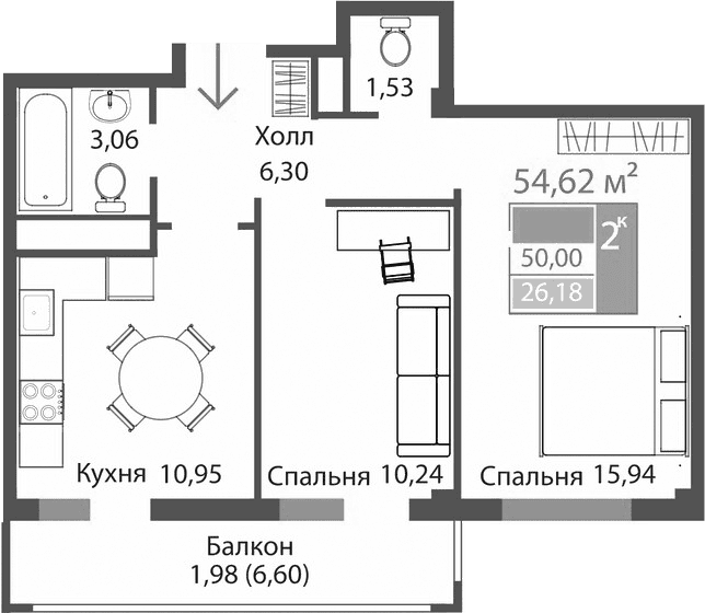 2-комн., 48.02 м²