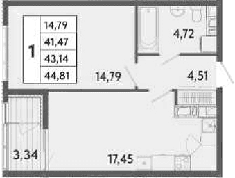1-комн., 41.47 м²