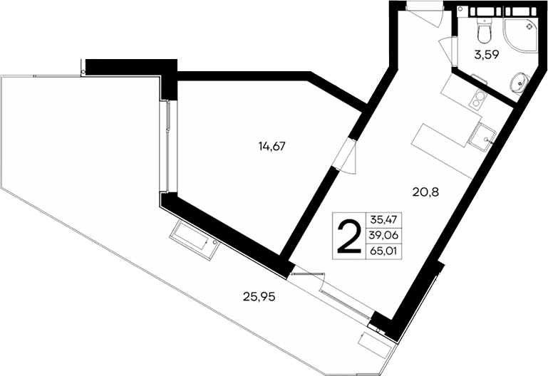 1-комн., 39.06 м²