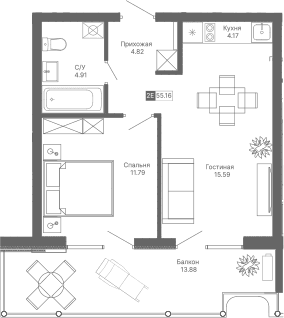 2-комн., 41.28 м²