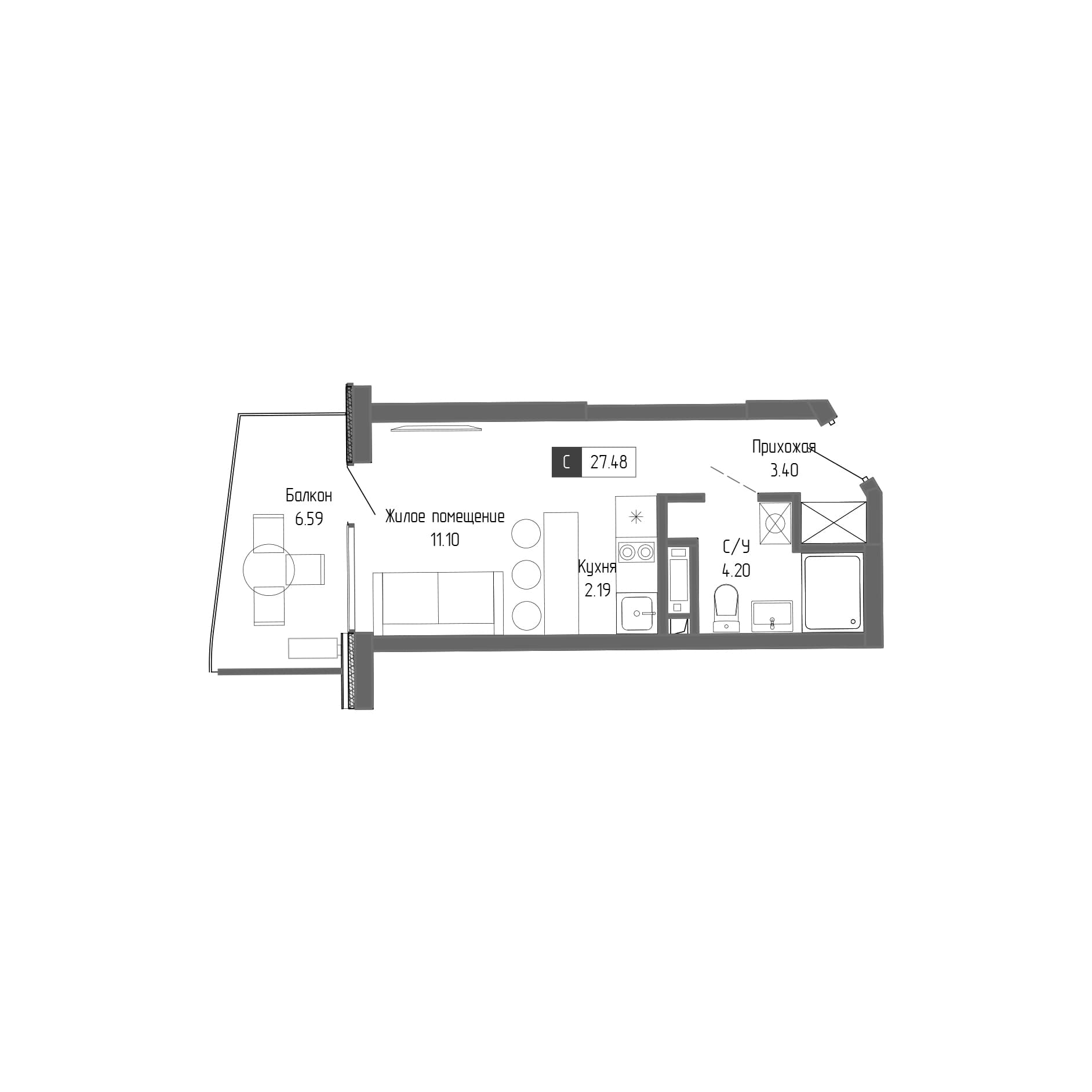 Студия, 20.89 м²