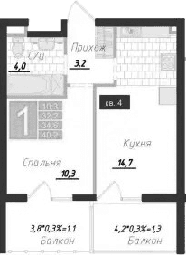 1-комн., 32.2 м²