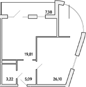 1-комн., 54.21 м²