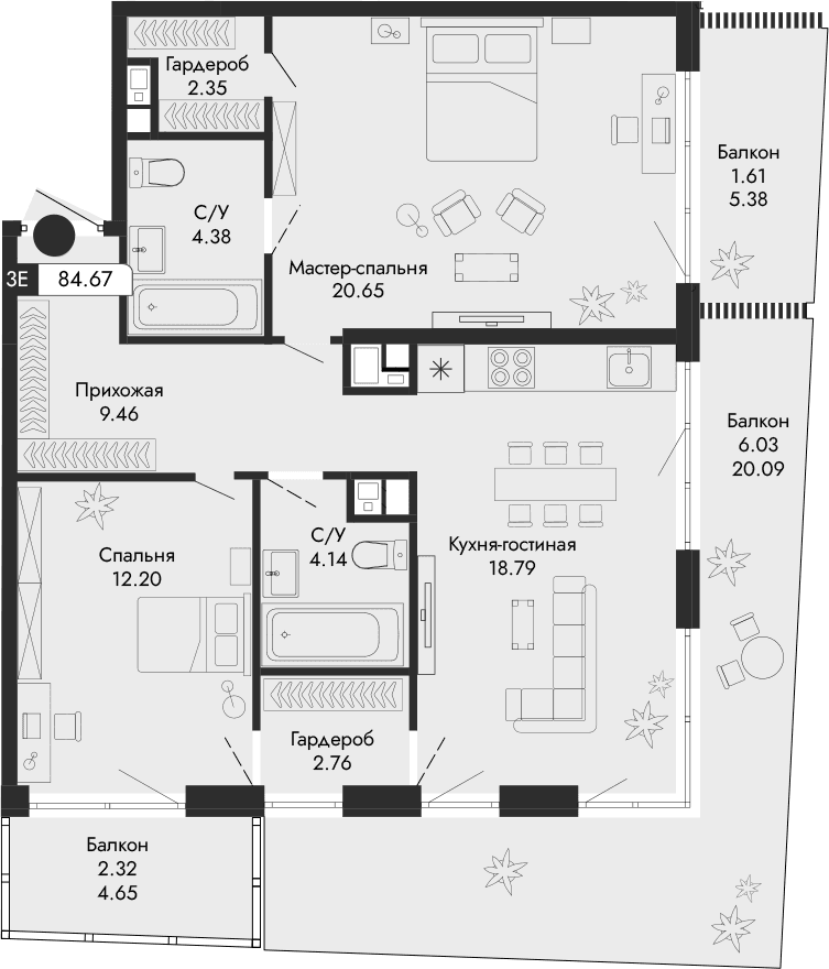 3-комн., 74.71 м²