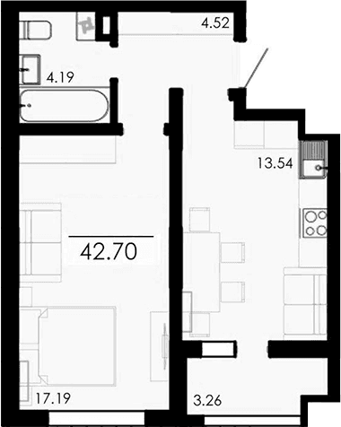 1-комн., 39.44 м²