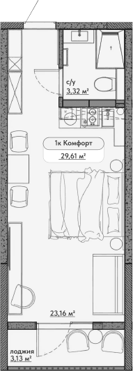 Студия, 26.48 м²