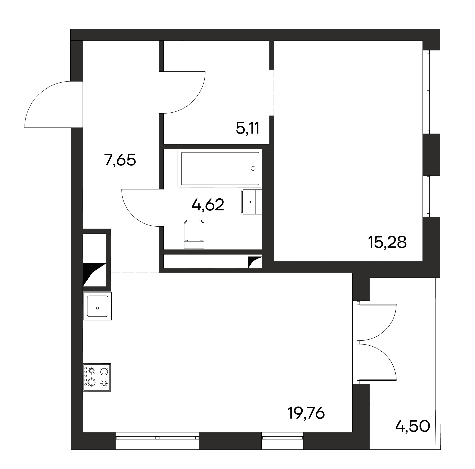 1-комн., 52.42 м²