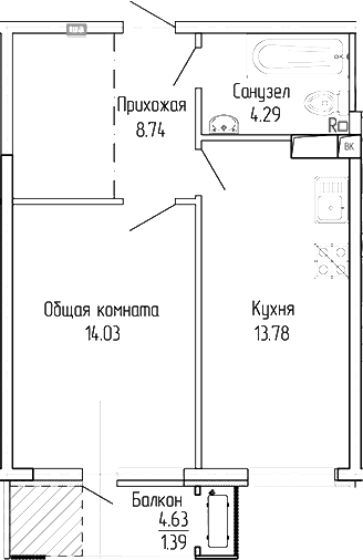 1-комн., 40.84 м²