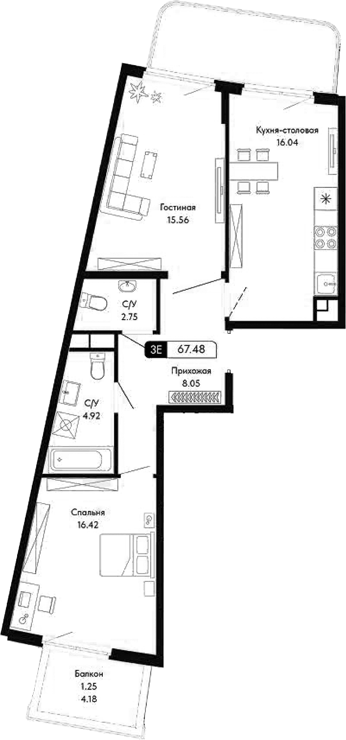 3-комн., 66.23 м²