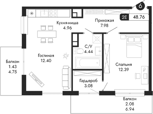 2-комн., 45.25 м²