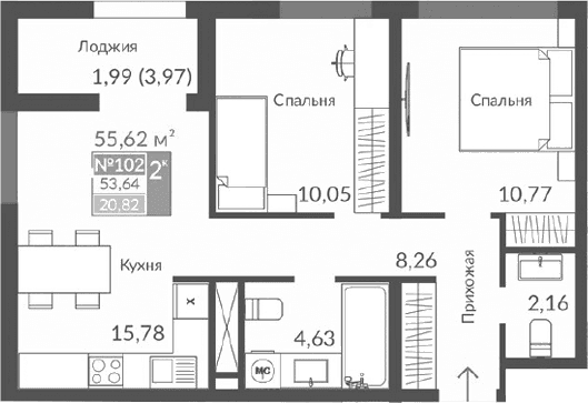3-комн., 51.65 м²