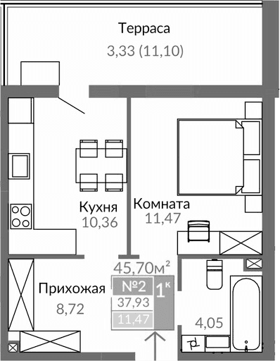 1-комн., 34.6 м²