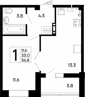 1-комн., 33 м²