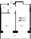 1-комн., 43.9 м²