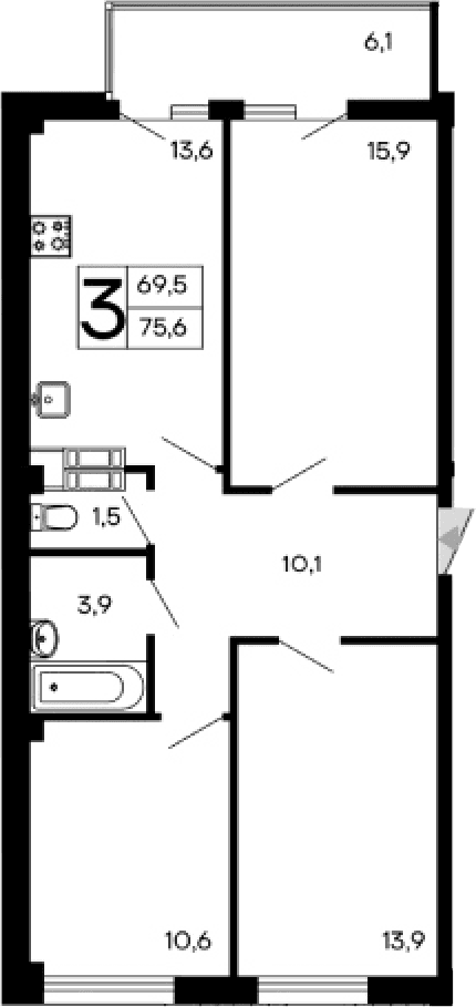 3-комн., 69.5 м²