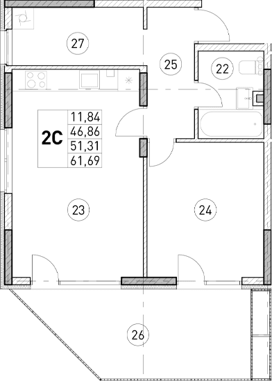 1-комн., 46.86 м²