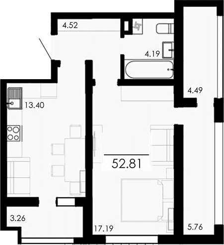 1-комн., 39.3 м²