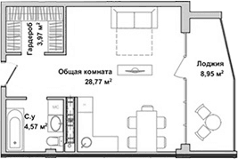 Студия, 36.65 м²
