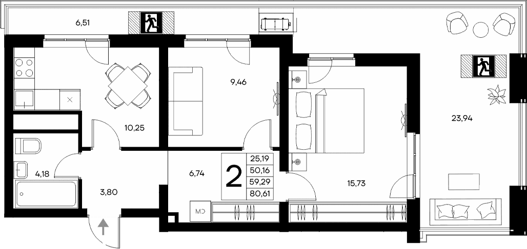 2-комн., 50.16 м²