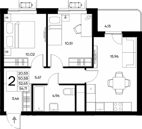2-комн., 50.58 м²