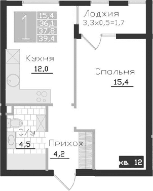 1-комн., 36.1 м²