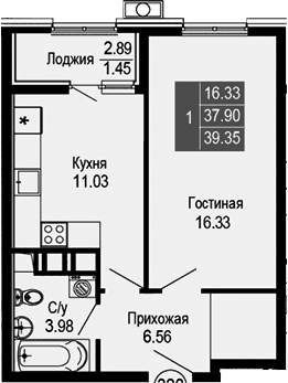 1-комн., 37.9 м²