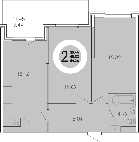 2-комн., 60.82 м²