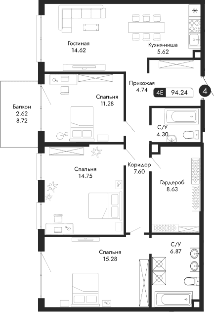 4-комн., 91.62 м²