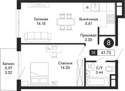 2-комн., 40.76 м²