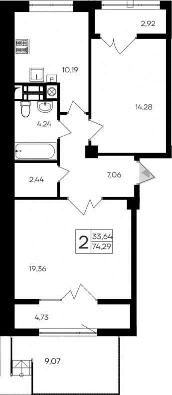 2-комн., 57.57 м²