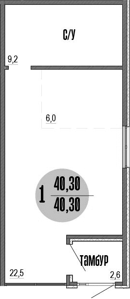 Студия, 40.3 м²