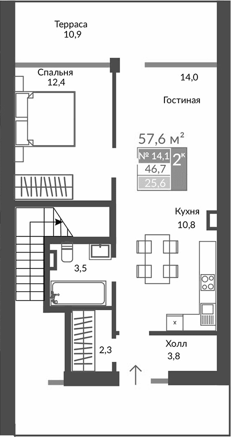 2-комн., 46.6 м²