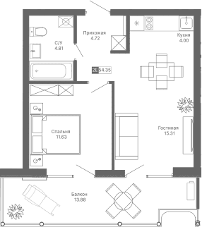 2-комн., 40.47 м²
