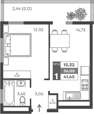 1-комн., 33.56 м²