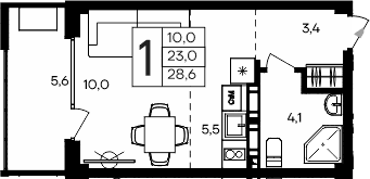 Студия, 23 м²