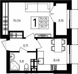 1-комн., 31.02 м²
