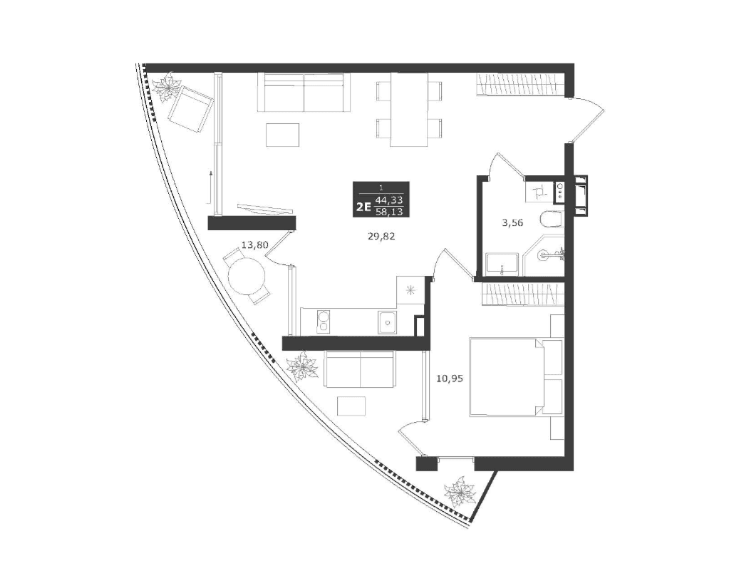 2-комн., 44.33 м²