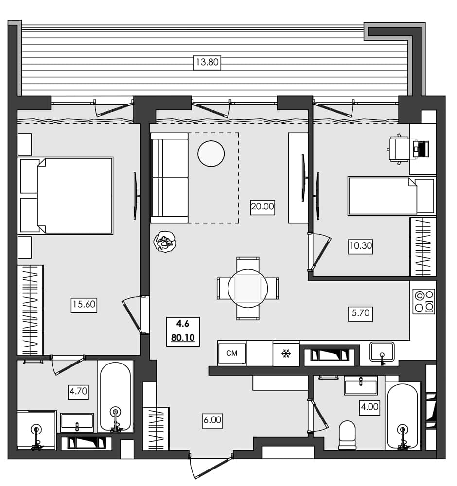 2-комн., 66.3 м²