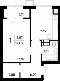 1-комн., 36.38 м²