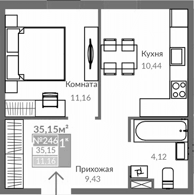 1-комн., 35.15 м²