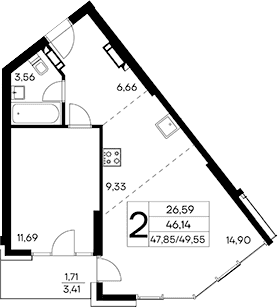 1-комн., 48.24 м²