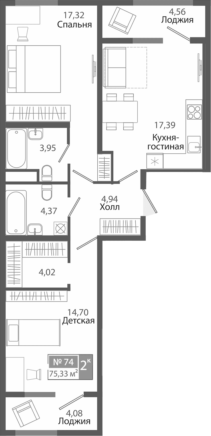 2-комн., 66.69 м²